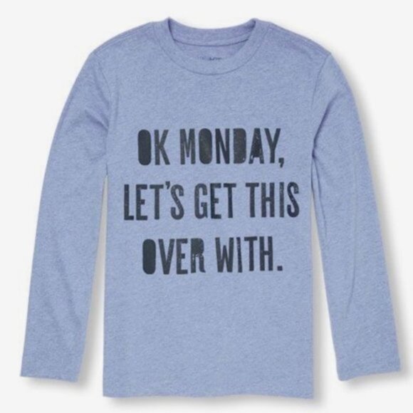 The Children’s place | "Ok Monday" Blue Graphic Long Sleeve Tee Shirt | Size 5/6 - Picture 1 of 8